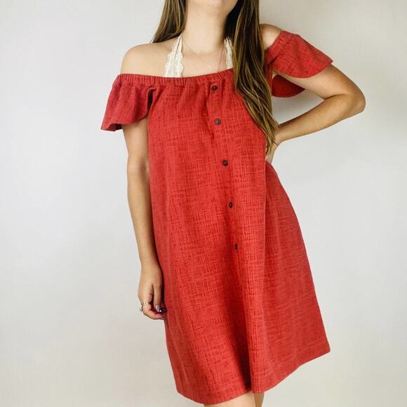 Madewell pink Off Shoulder Ruffle Button Dress - Picture 3 of 6